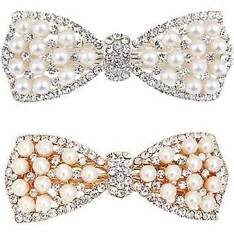 2pcs Headgear Bowknot Hair Clips Wedding Headpicece Hair Bow Alligator Clips Crystal Barrette Crystal Headpiece Rhinestone Pearl Hair Clips Bride Meta