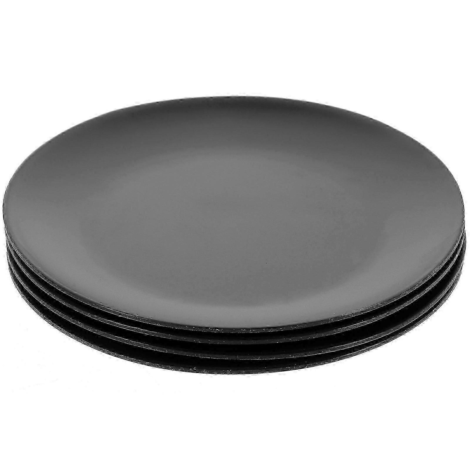 Dinnerware Plates Round Black Flat For Restaurant Snack Sharing 4Pcs