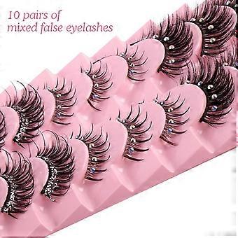 Fake Fibre Eyelashes 10 Pairs Mixed Pack Diamonds Thick Stage Decoration Eyelashes