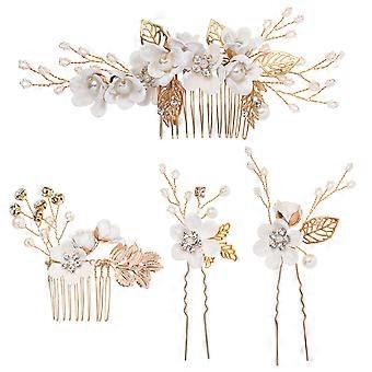 STOBOK 4pcs casamento nupcial cabelo acessórios conjunto strass cabelo pentes laterais em forma de u grampos de cabelo pérola grampos de cabelo