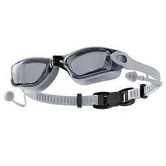 Lunettes de natation grises avec bouchons d'oreilles intégrés, étanches et antibuée, pour hommes et femmes (verre plat) AL