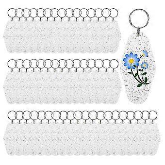 50pcs Blank Motel Keychain Bulk with Rings,Clear with Glitter Hotel Keychains Key Tag compatible with Vinyl DIY Crafts and Luggage