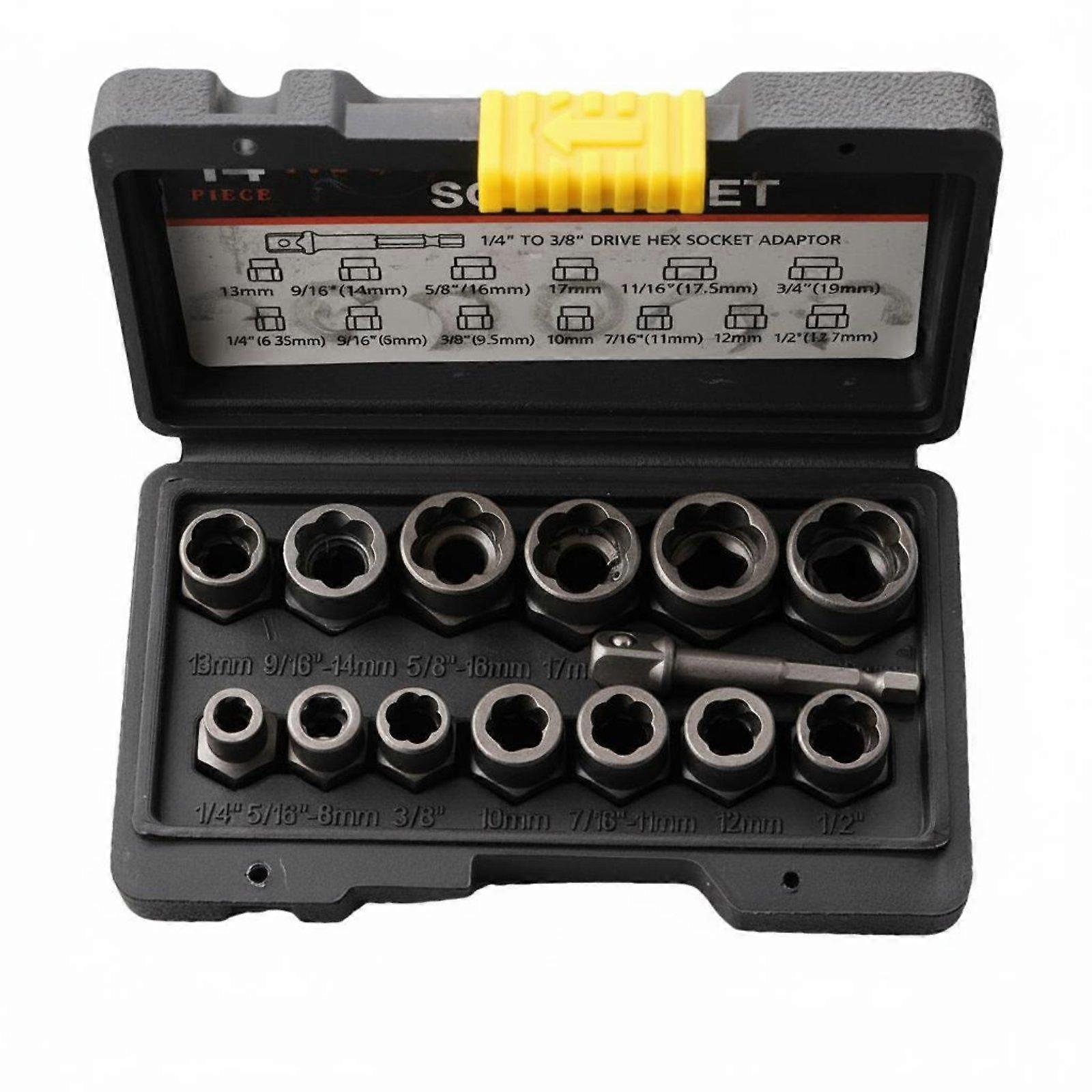 14 Pieces Damaged Nut Extractor Easy out Counter-Rotating Twist Socket Set