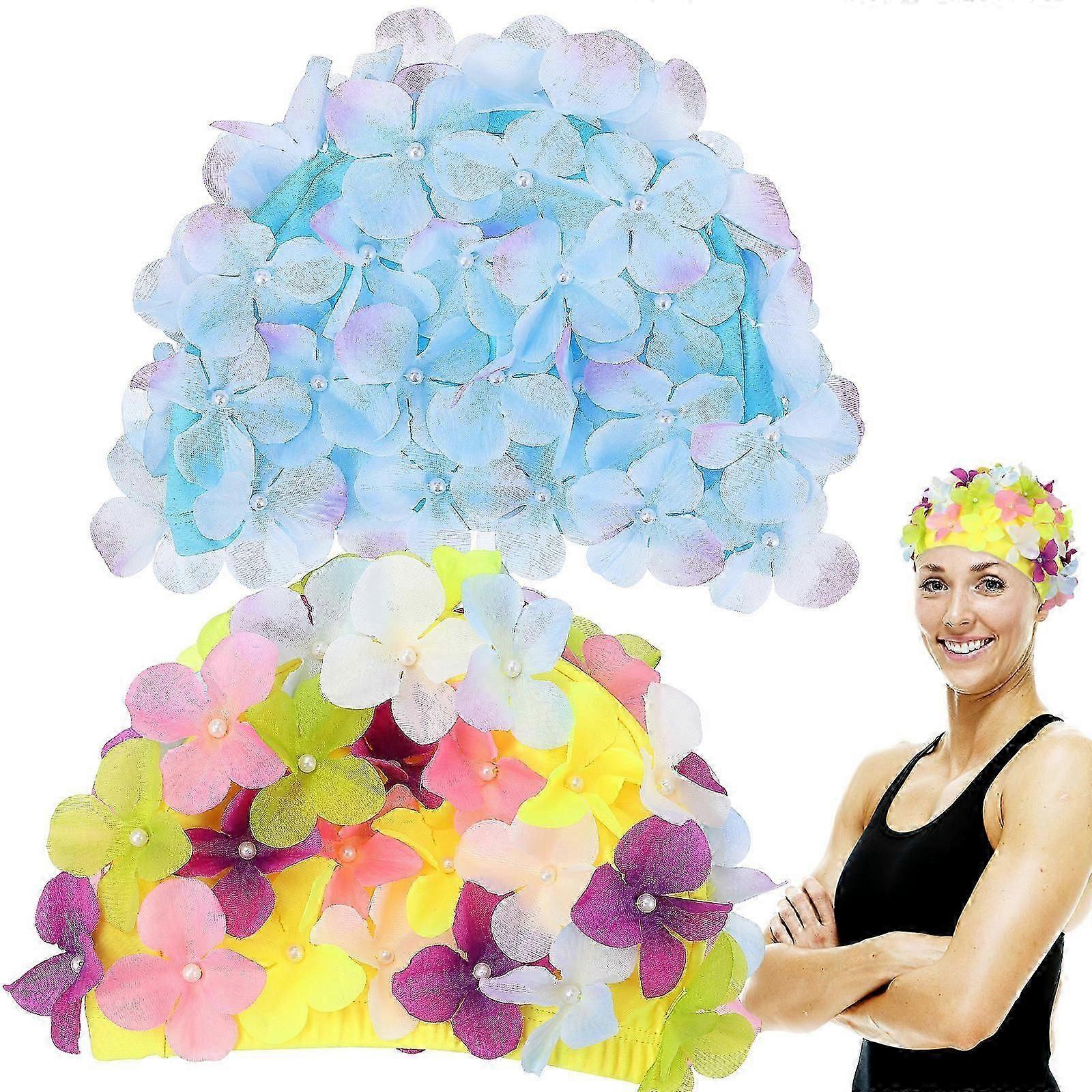 Bonnet de bain fleuri réutilisable, lot de 2.