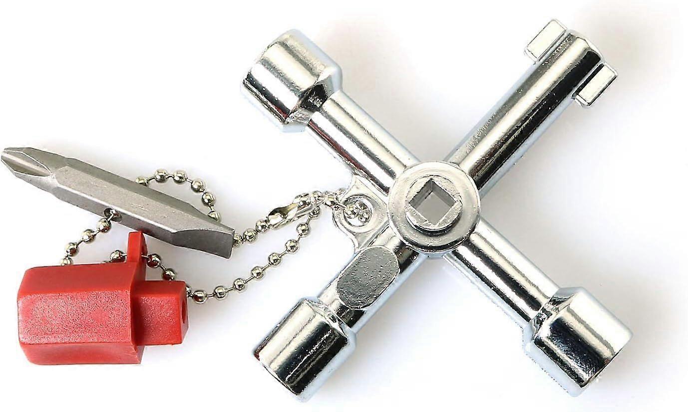 4-way multi-function utility key with bit, zinc alloy, universal cruciform control cabinet, multi-function key for electrical cabinets, water meter,