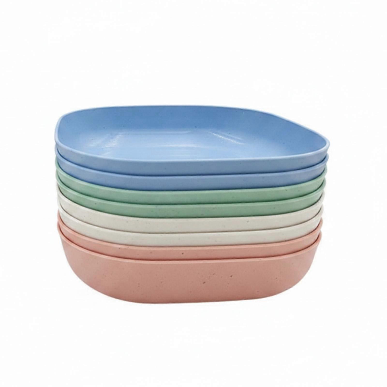8 Pieces Stackable Straw Plates | Square, Small Plates with Raised Sides, for