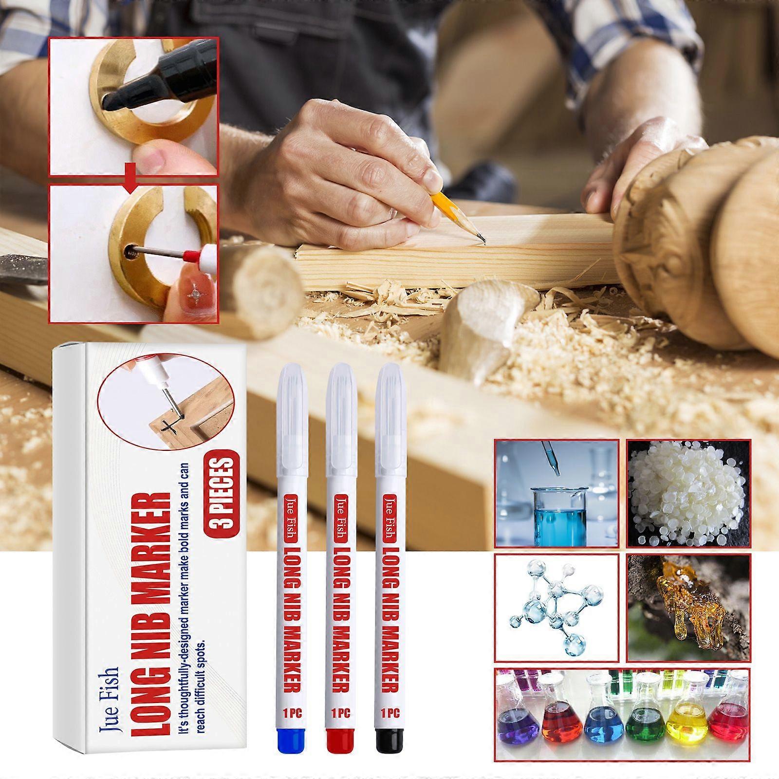 3-Pack Long Nib Markers, Deep Hole Multi-Surface Permanent Pens