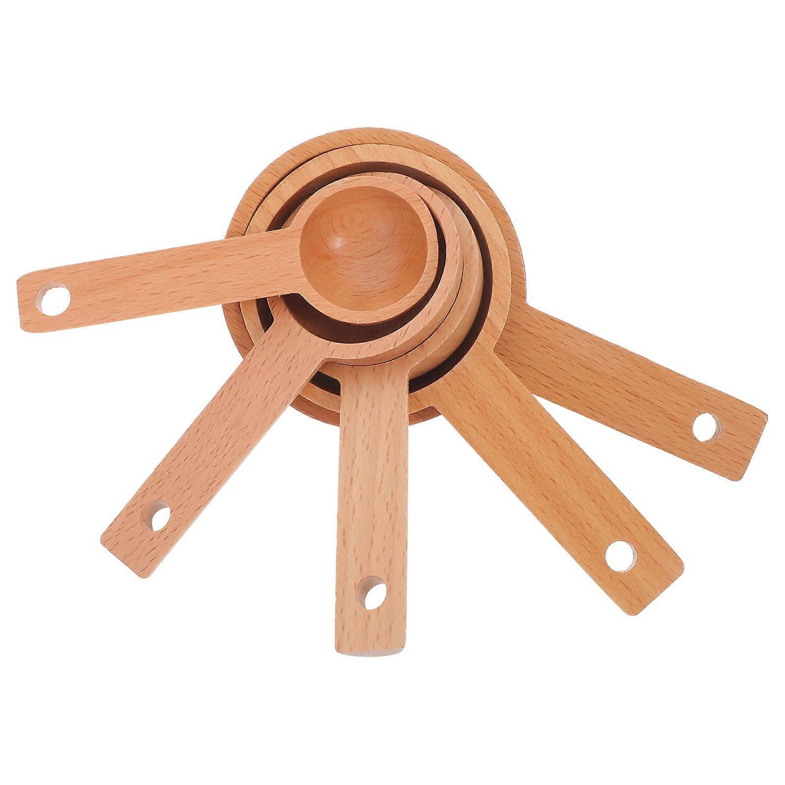 5Pcs Measuring Spoons Wooden Set for Baking with Stackable Handles