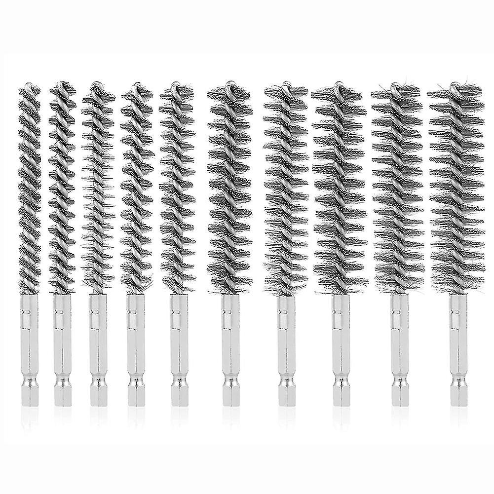 10pcs Less Steel Bore Brush In Different Sizes 1/4inch Hex Shank,wire Brush Attachment For Dri