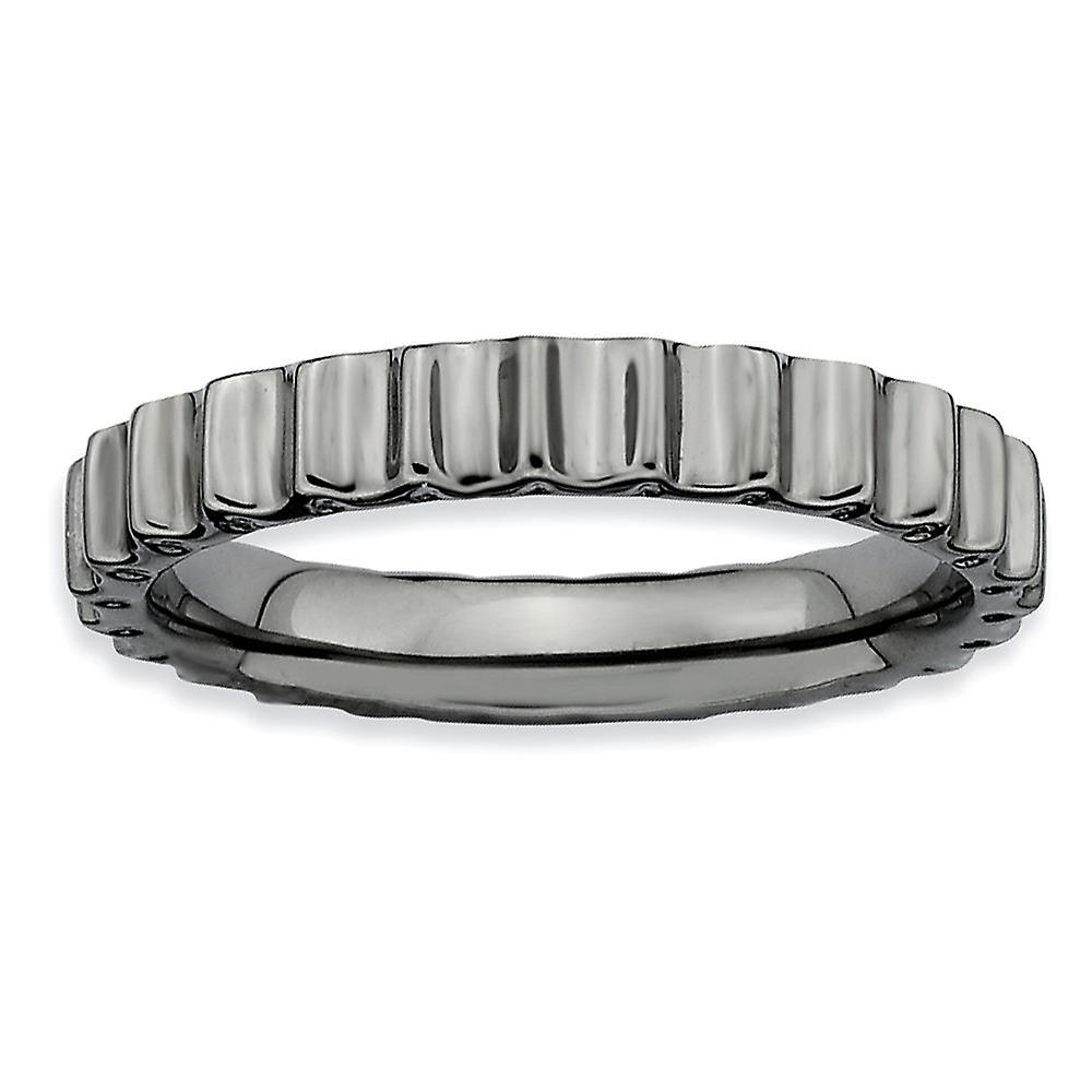 925 Sterling Silver Polished Patterned Ruthenium plating Stackable Black Plated Ring-Stackable-Ring for Women - Ring Siz