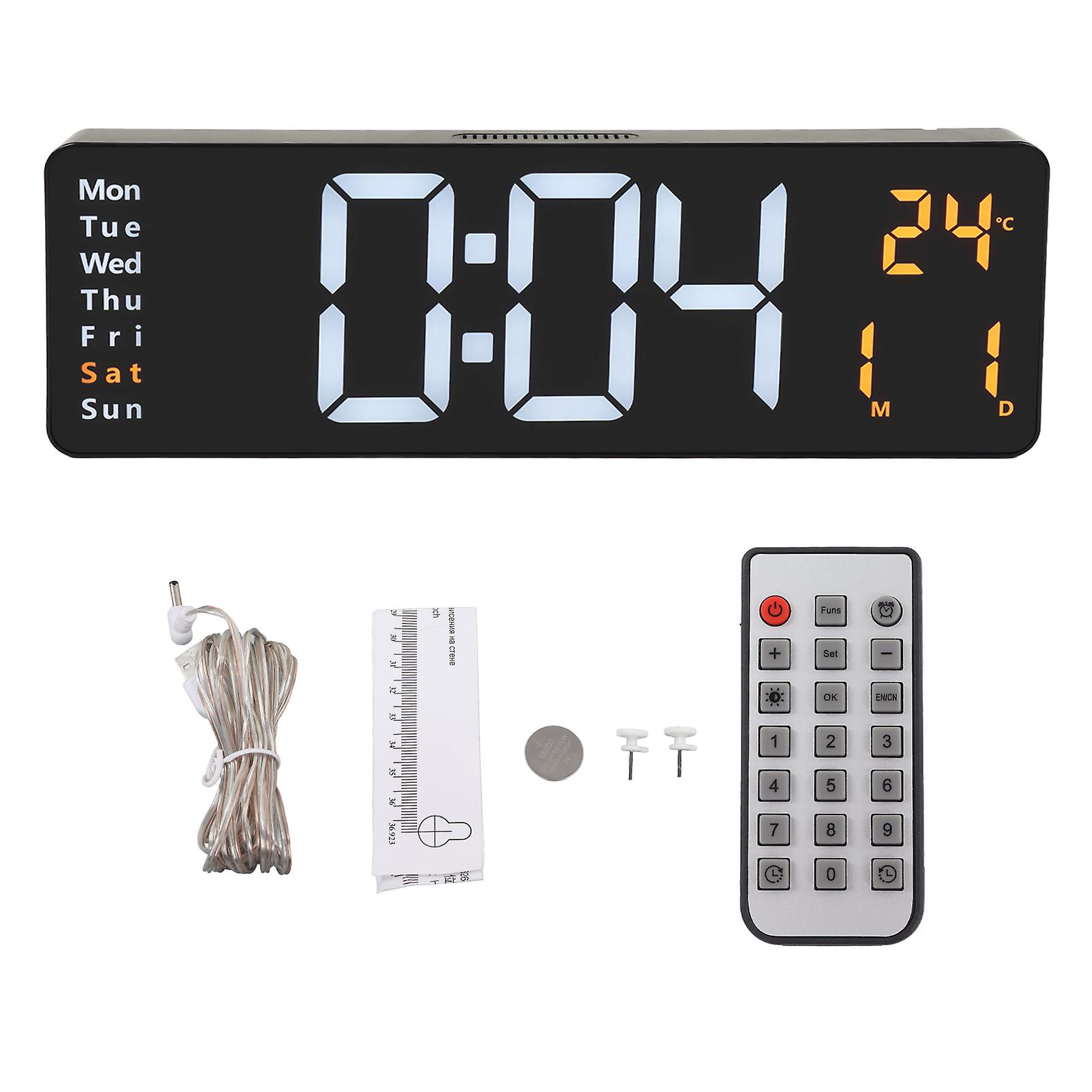 LED Digital Clock Large Screen Wall Mounted Clock with Remote Control 10 Level Adjustable Brightness Date Temperature Display
