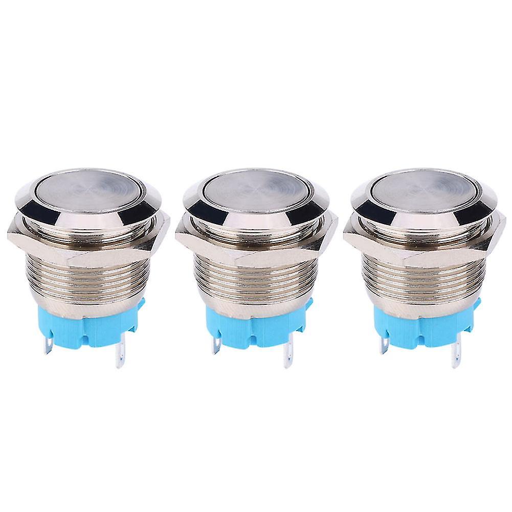 3PCS 2 Pin Normally Open Metal Push Button Switch 3A 250VAC Flat Head Self Locking Switch