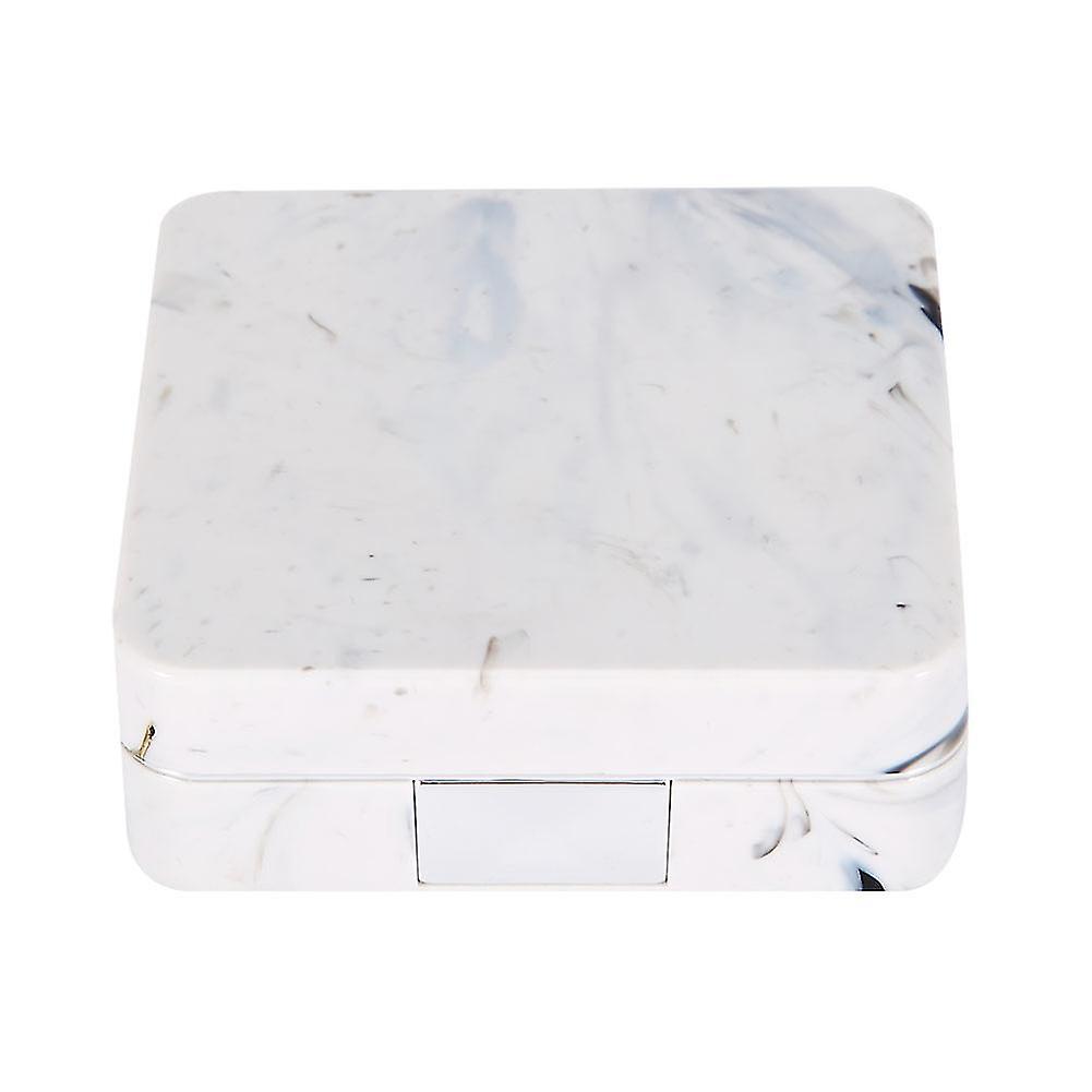 Portable Marble Surface Mirror Square Soaking Contact Lens Case Silver