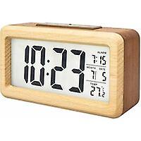 Reveil Numerique en Bois Numérique Piles Reveil Matin, LCD Digitale avec Affichage Température/Date, Función Snooze/Retroéclairage, Non Ticking