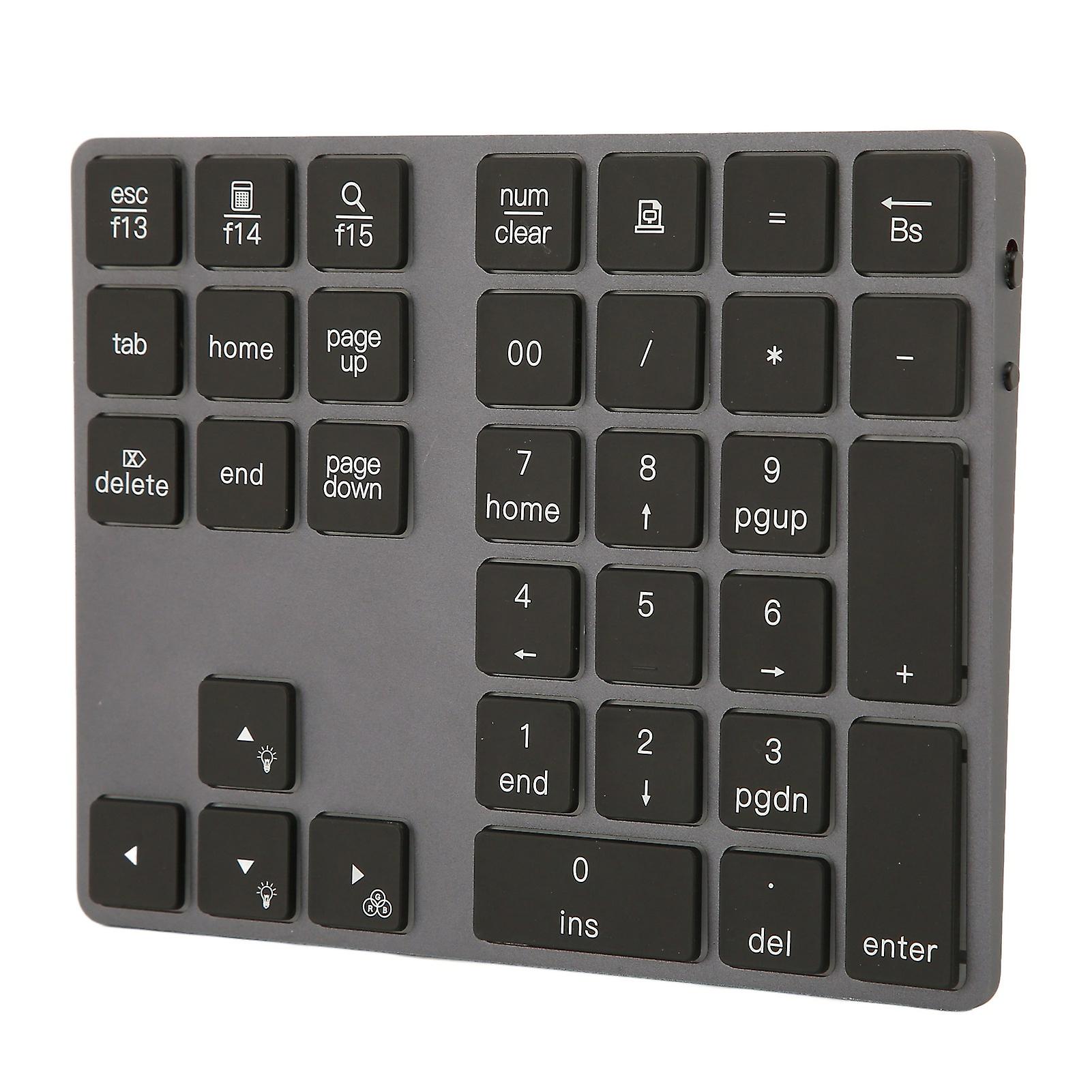 Wireless Number Pad Mini Ultra Thin Aluminum Alloy 7 Color Backlit 34 Key Numeric Keypad for Windows for OS
