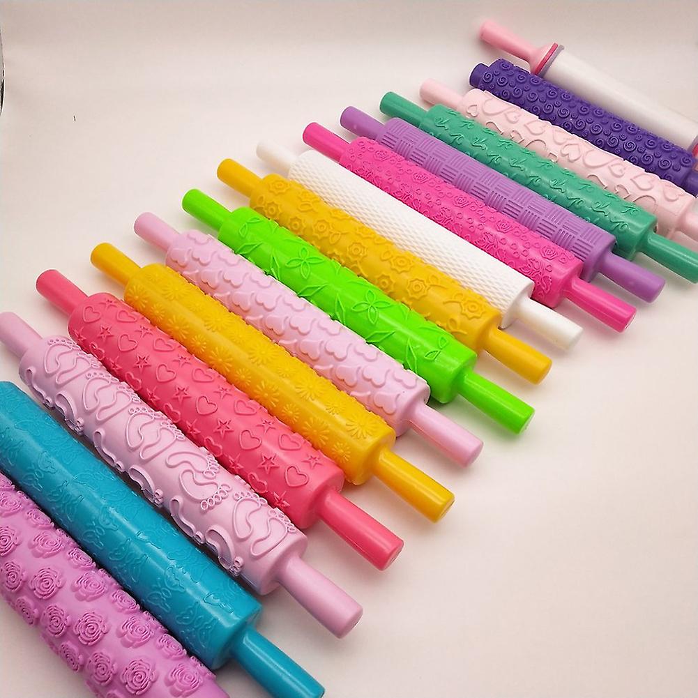 Plastic Non Stick Fondant Rolling Pin Tool Portable Embossed Rolling Pin Fondant Pastry Cake Decorating Tool