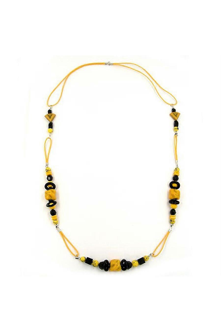 Necklace Stone-pearl Yellow Black 90cm - Gl02451