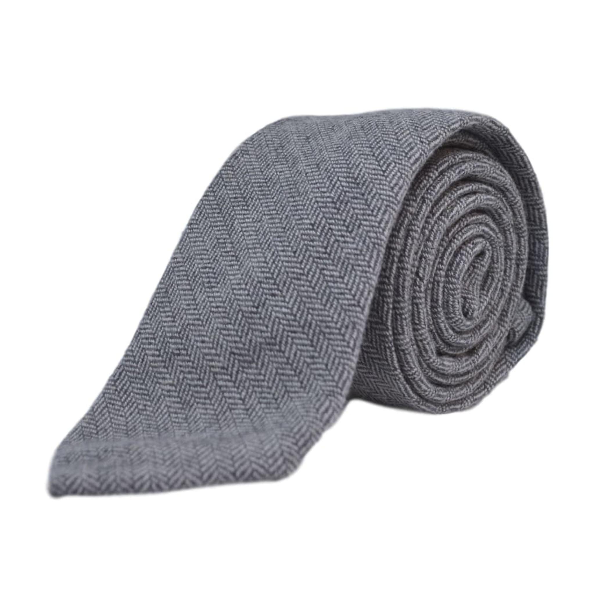 Silver Grey Herringbone Tie & Pocket Square Set