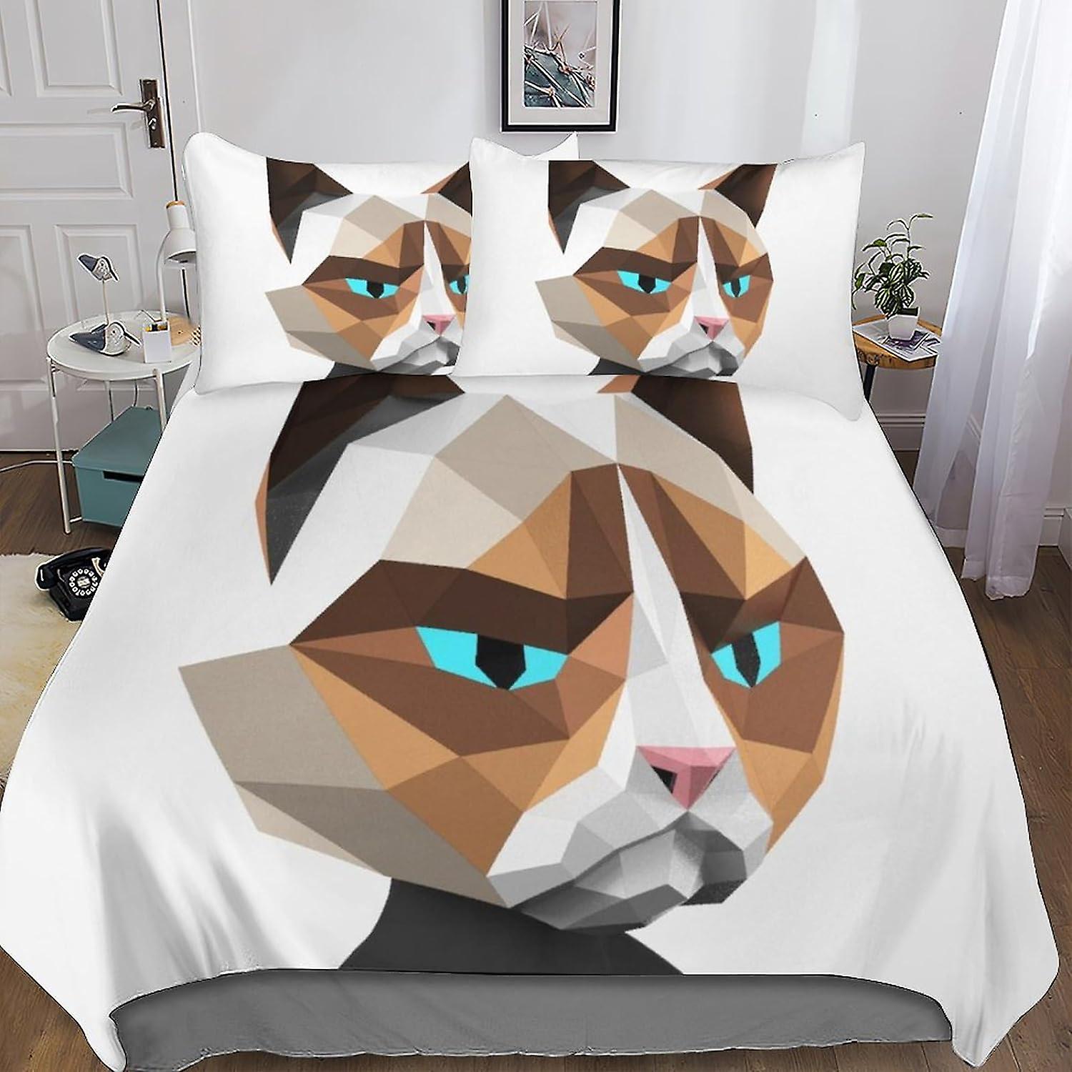 3D Printed Geometric Patterns Bed Kit with Animals Artistic Innovations Design, Soft Microfibre, 3 Piece Duvet Cover Set, 2 Pillowcase, Hidden Zip, .