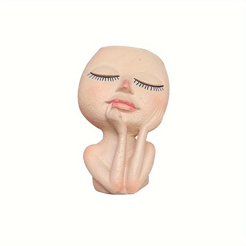装飾的な1Pcヒューマンフェイスレジンプランター - 排水穴レジンフロー付き屋内/屋外多肉植物ポット