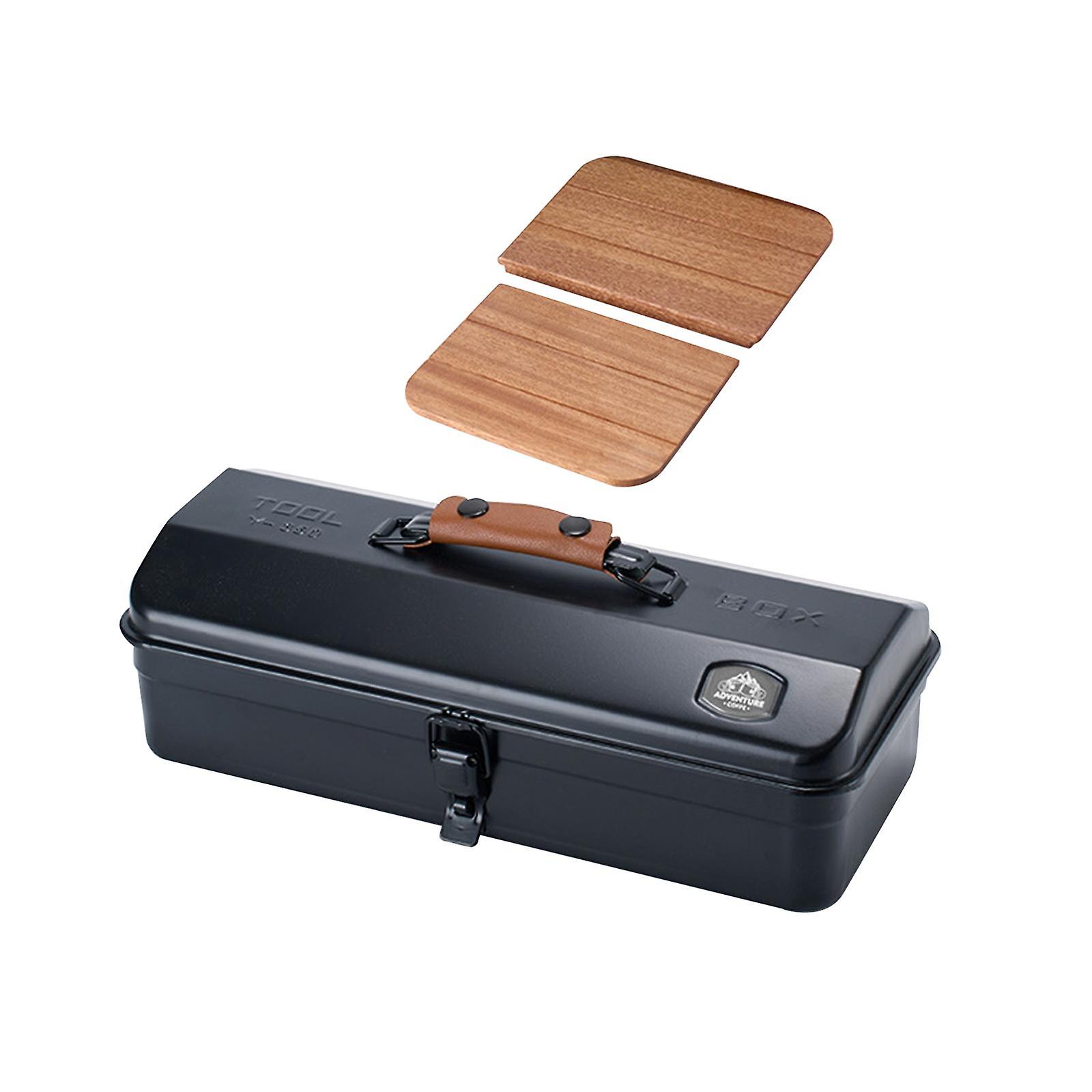 ガレージワークベンチ用ポータブルメタルツールボックスコンテナ14x5.9x4.3inch頑丈なブラック