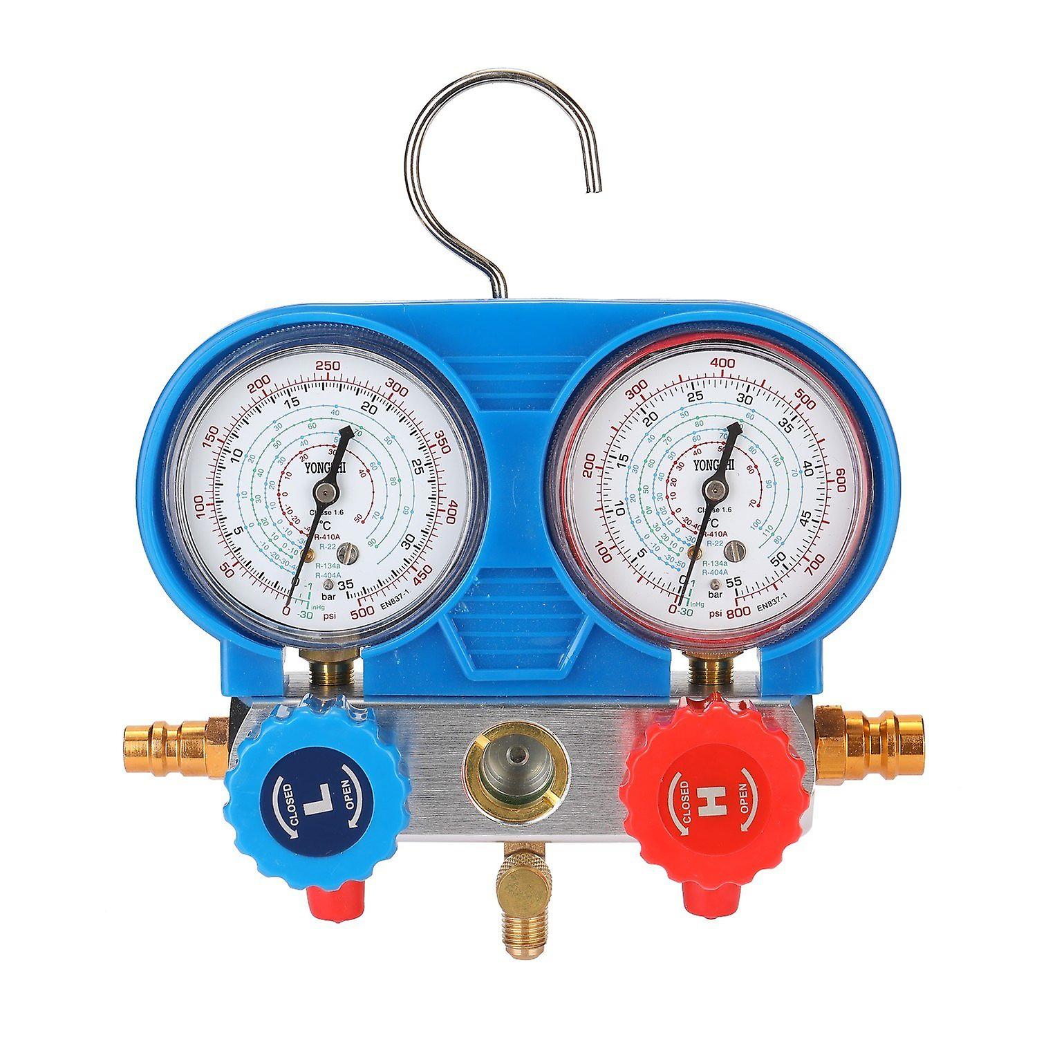 Dual Gauges Set Refrigeration Equipment Pressure Measuring Tool Kit With 3 Recharge Hoses