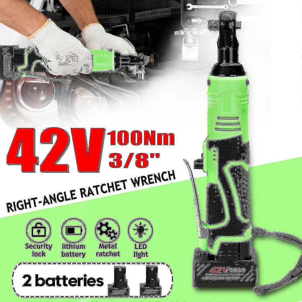 12v/42v 65/100n.m Chave Elétrica Kit Catraca de ângulo reto sem fio com 1/2 baterias de 3/8 polegadas