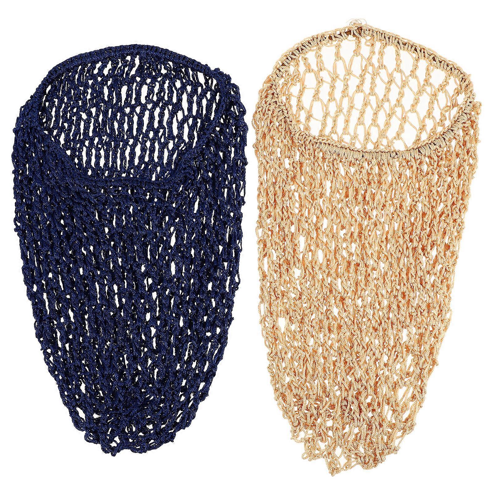 2pcs Handcraft Crochet Net Hat Long Sleeping Hat Hair Protective Nightcap Hair Protector(Navy, Khaki, 1pc for Each Color)