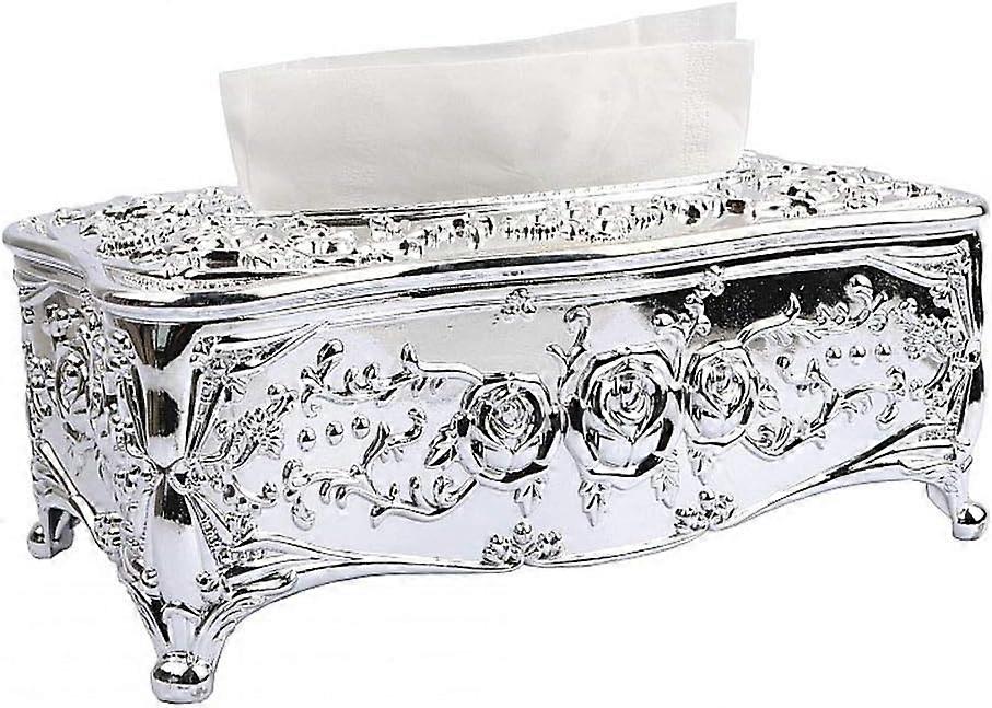 Tissue Holder Rectangular Tissue Box Creative Exquisite Design Acrylic Plating for Home Office Car (Sliver)