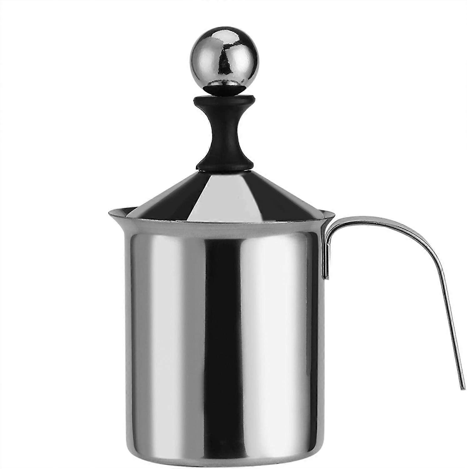 Mousseur à lait manuel, en acier inoxydable avec double tamis crée une mousse de lait crémeuse (800 ml)