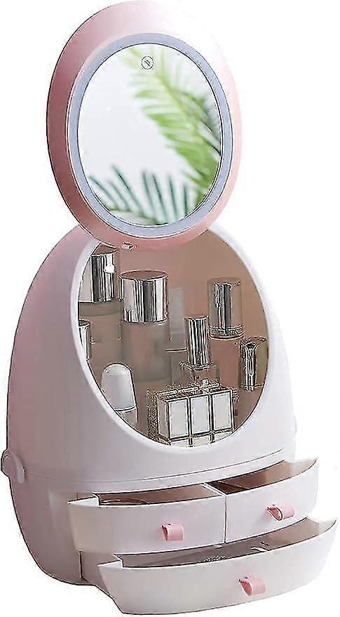 منظم ماكياج الحمام المنظم مع مرآة ضوء LED ، مربع عرض المجوهرات ومستحضرات التجميل الحديثة ، رف منظم المكياج للحمام