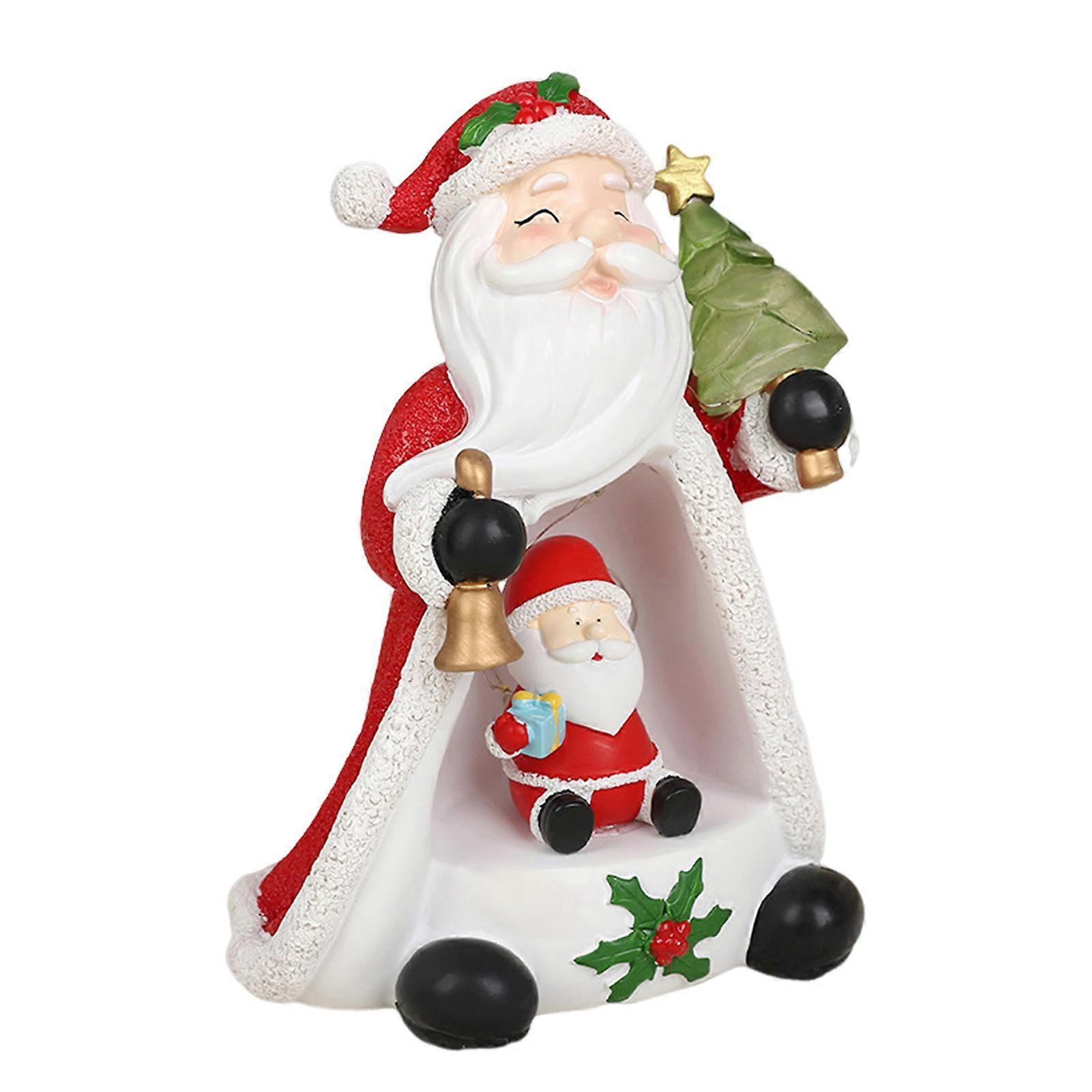 Christmas Tree Ornament Resin Tree Santa Bear Snowman Statue LED Lighted Desktop Figurine for Home Table Decor