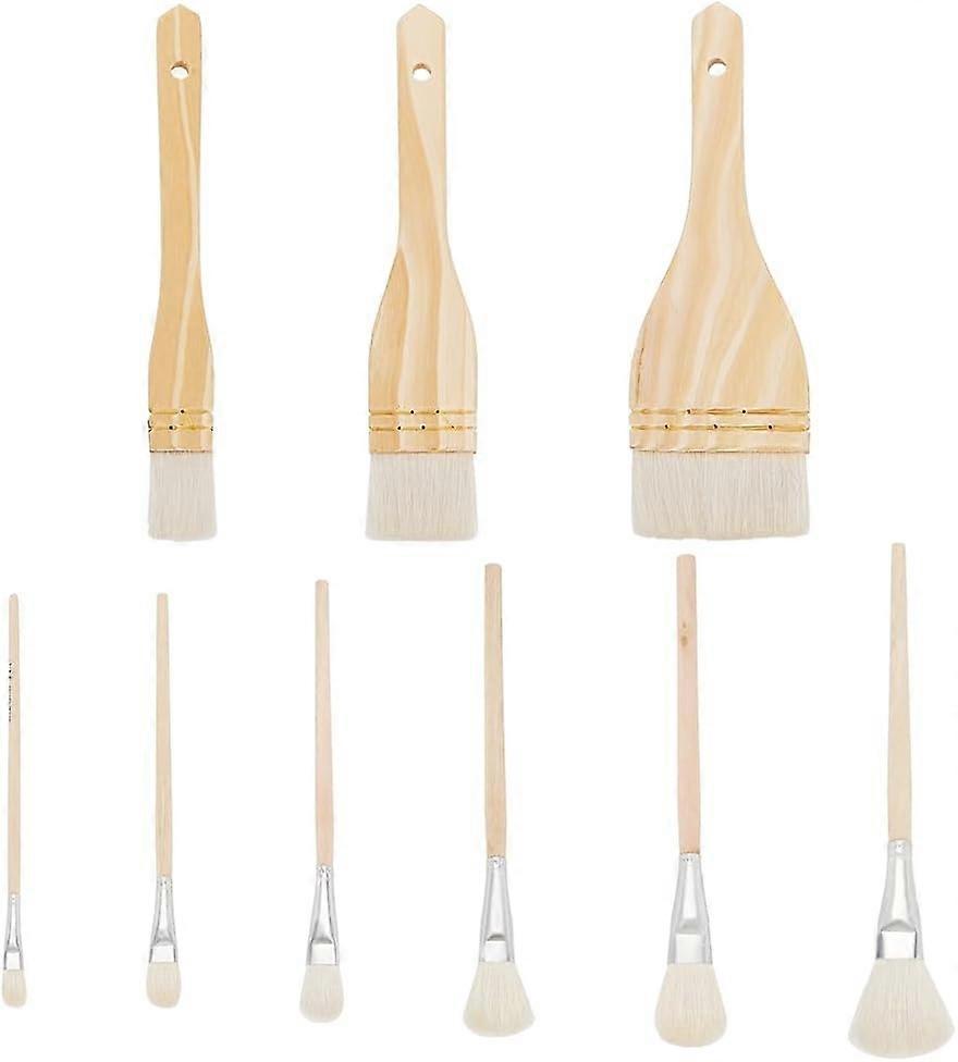 9 Styles Ceramic Brushes Set Pottery Glaze Brushes Different Shapes Wool Art Paint Brush with Wood Handle for Artists Ceramic and Pottery Painting