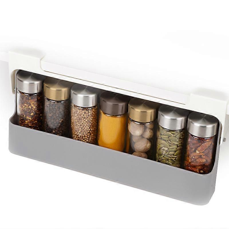 (RBDd)Kitchen Spice Storage Solution  Under Cabinet Rack Organizer, Easy to Install, Holds 7 Jars