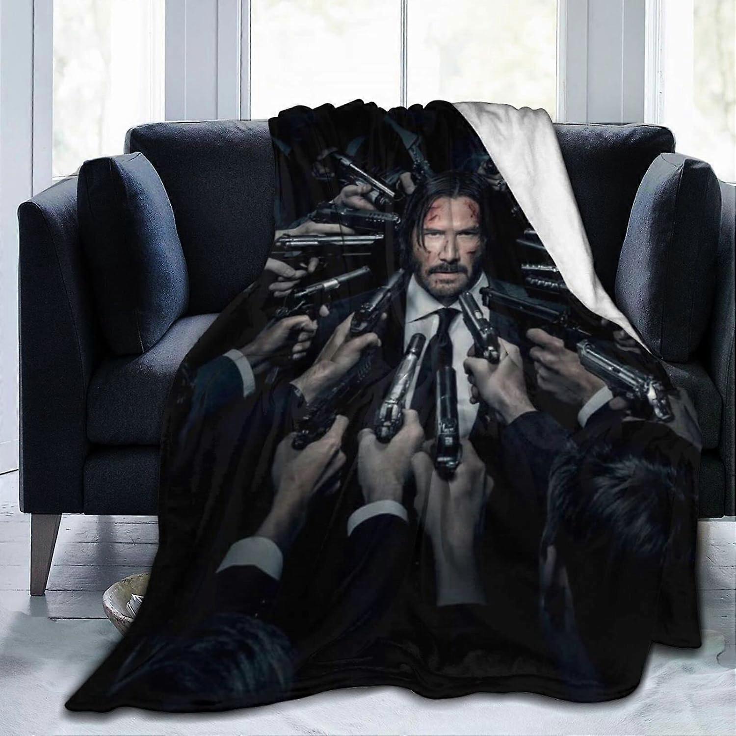 John Throw Blanket Wick Soft Lightweight Flannel Fleece Blankets for Bed Couch Sofa, All Season Warm Cozy Fuzzy Plush Microfiber Blanket 50"x40"