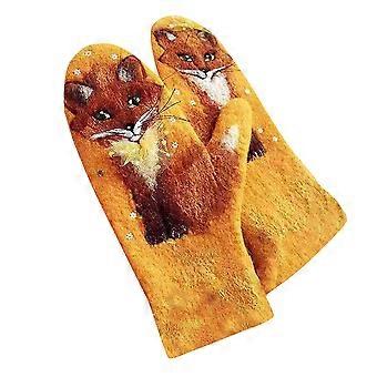 Women's Cashmere Padded Color Matching Animal Print Winter Warm Gloves