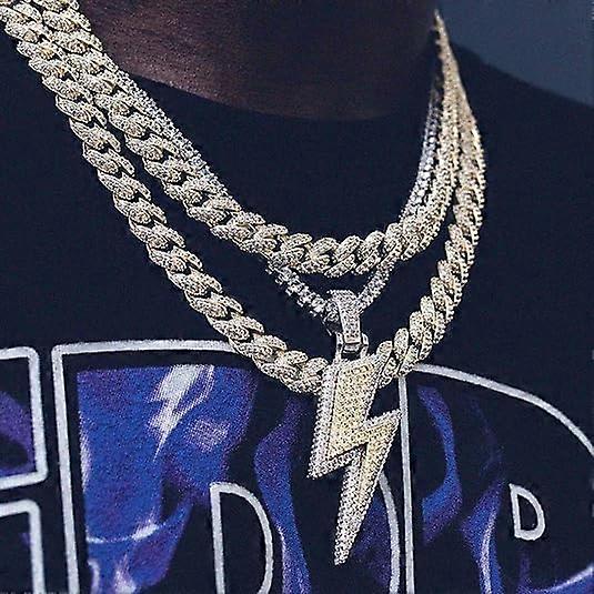 Cuban Link Chain For Mens, Iced Out Miami Cuban Necklace Bling Diamond Hip Hop Jewelry For Women Silver 20in