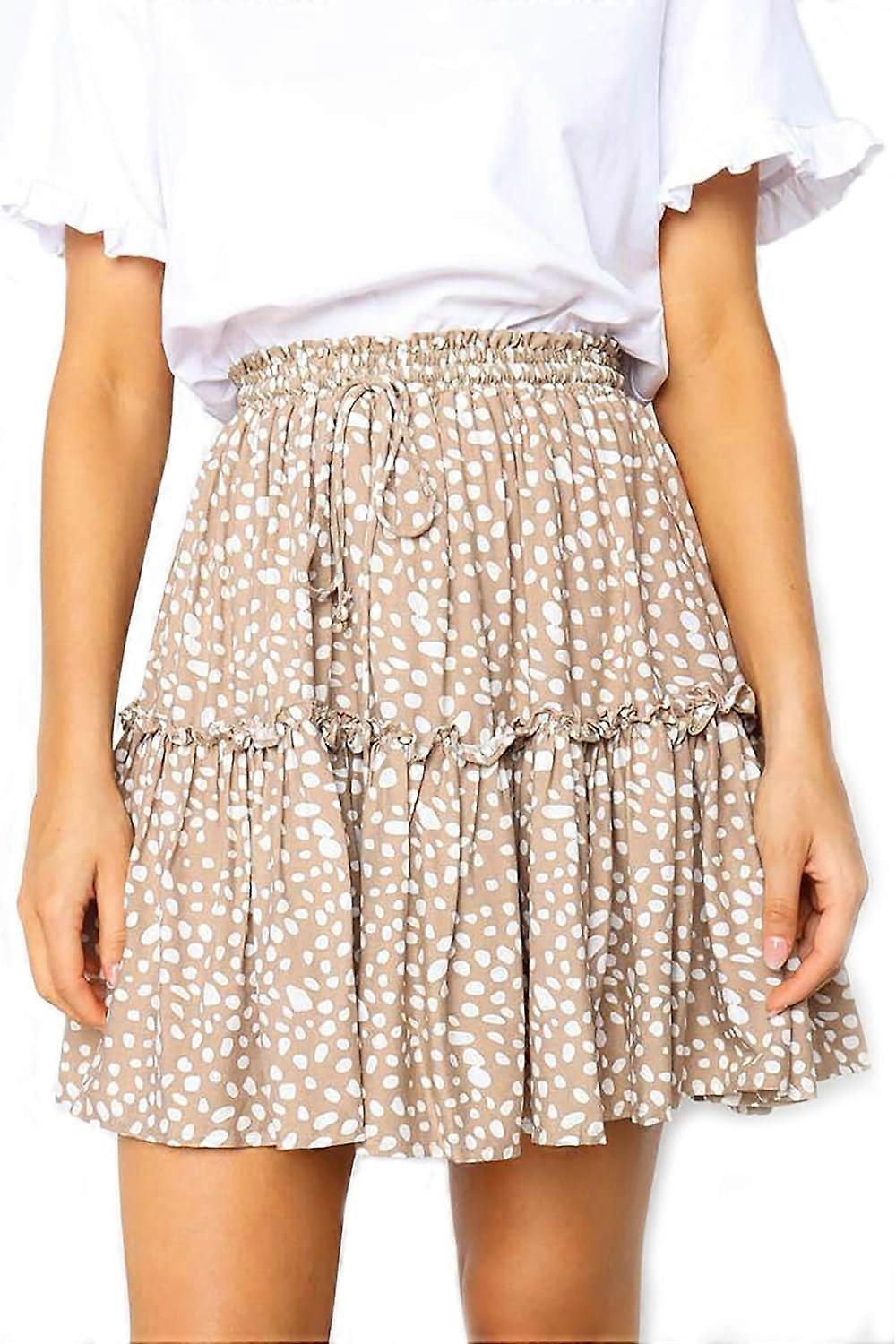 Women's Floral Flared Skirt Polka Dot Pleated Mini Skate Skirt with Drawstring,XL
