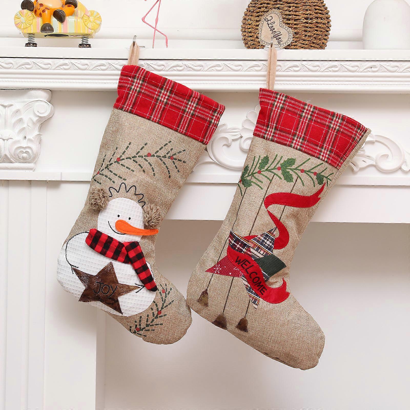 Christmas Stocking Kits 2 Pack, 15" Large Candy Gift Socks, Personalized Fireplace Stocking