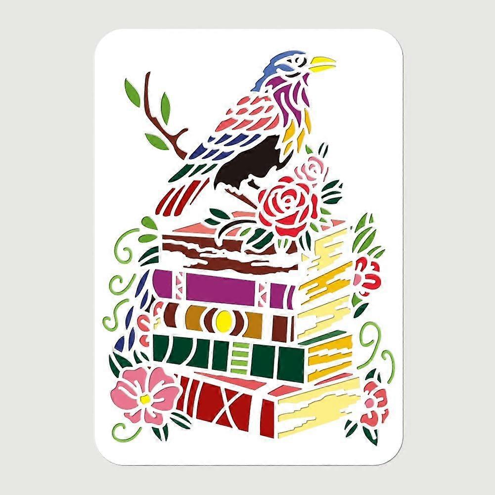 Birds and Books Painting Stencil 11.69x8.27 Inch Reusable Craft Stencils Hollow Out Drawing Painting Template for Painting on Wood Fabric Paper Walls