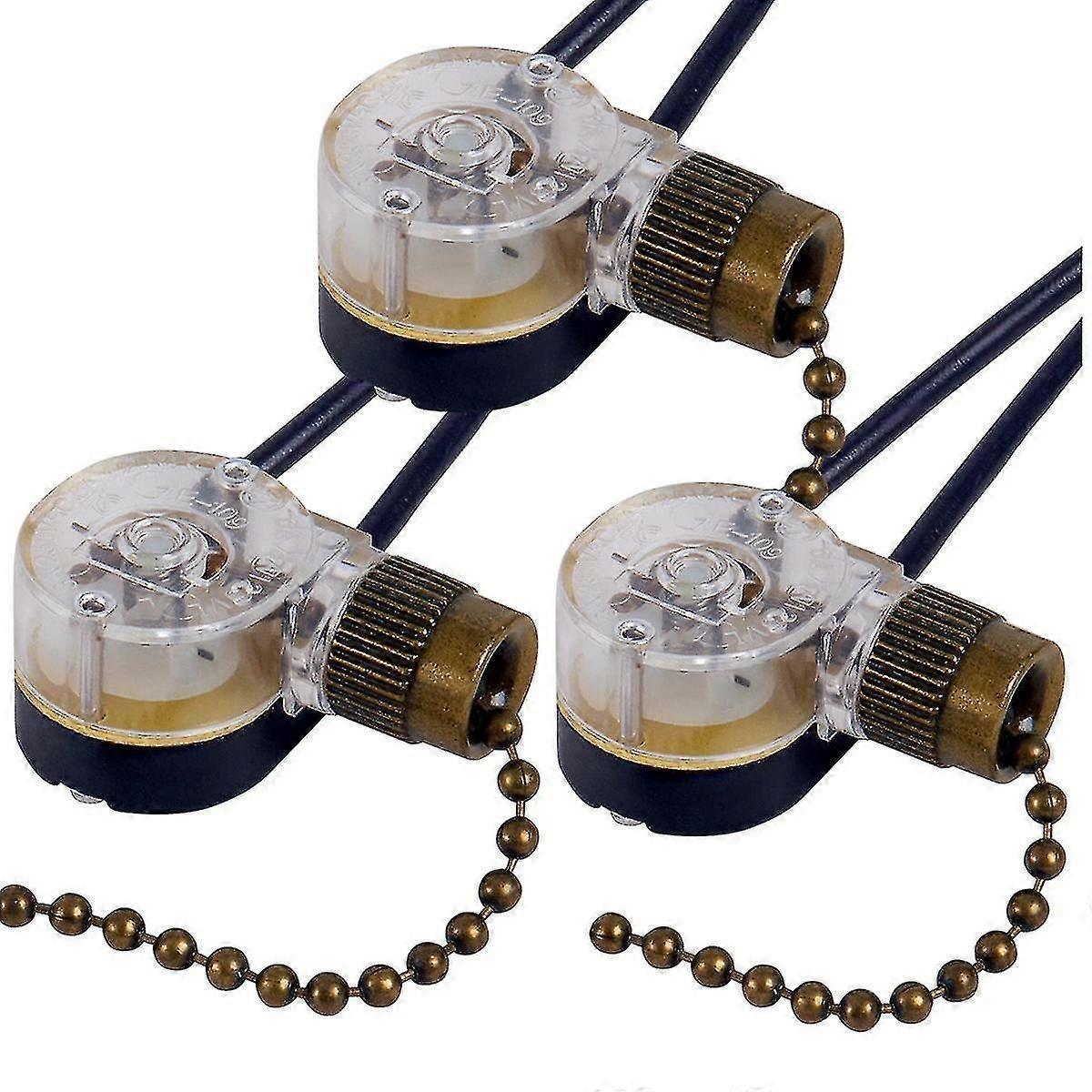 3pack Ceiling Fan Light Switch Ze-109 Fan Switch Ceiling Pull Chain Switch Replacement ()