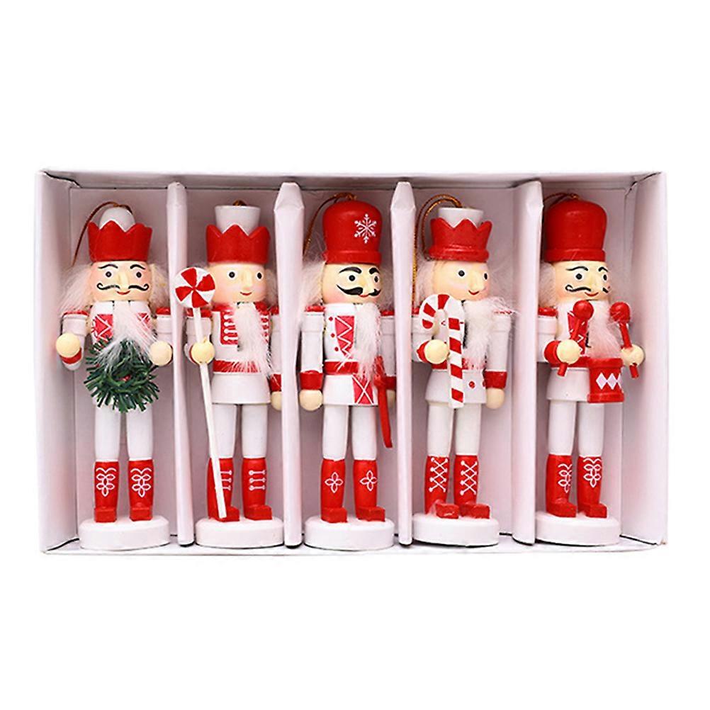 5Pcs Christmas Nutcrackers Decorations Wooden Soldier Puppet Toys Home Ornaments