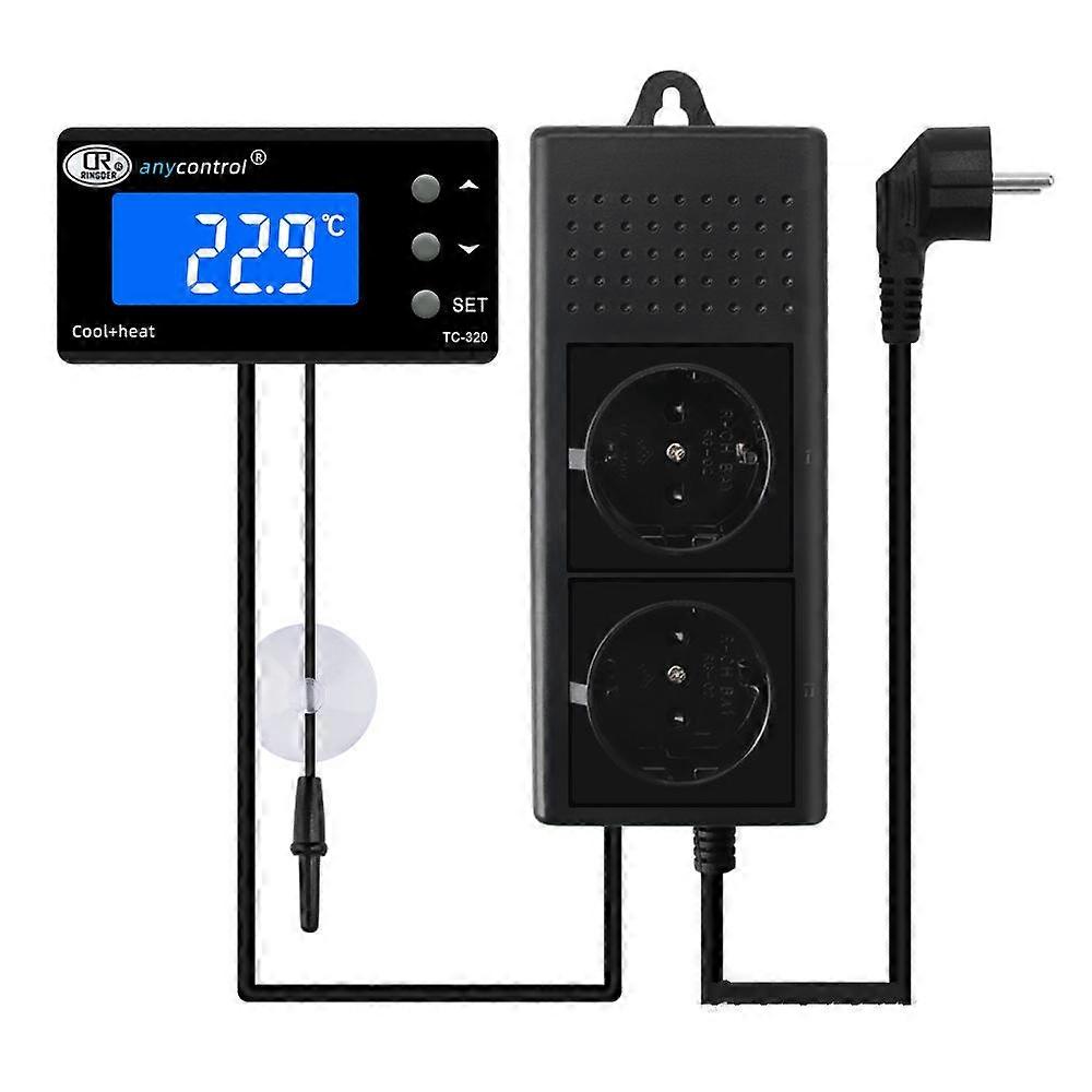 Plug Digital Thermostat Temperature Controller with Probe 220V, Dual Relay Heating Cooling Temperature Controller for Aquarium Incubator Greenhouse Fr