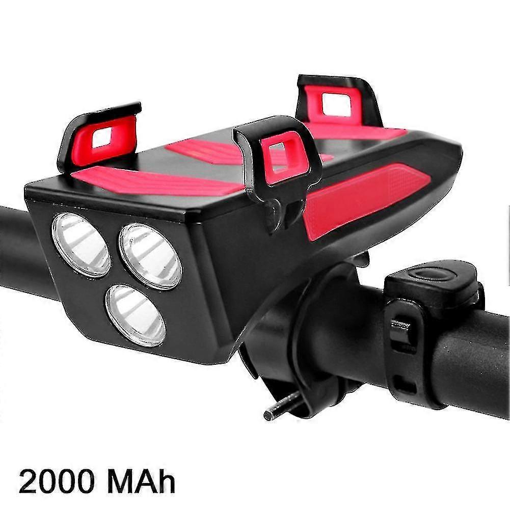 Led 4 In 1 Waterproof Bicycle Front Light With Bike Horn Phone Holder Powerbank Cycling