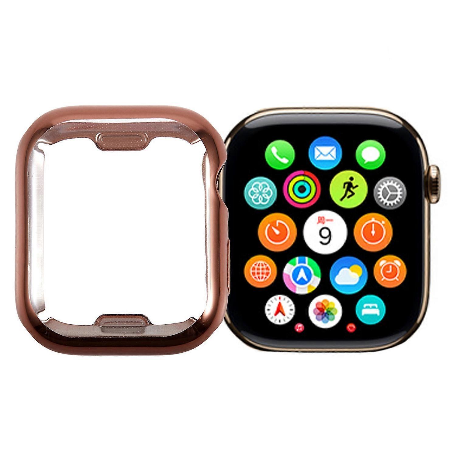 For Apple Watch Series 9 8 7 41mm Watch Case Flexible TPU Cover Full Coverage Electroplating - Rose 
