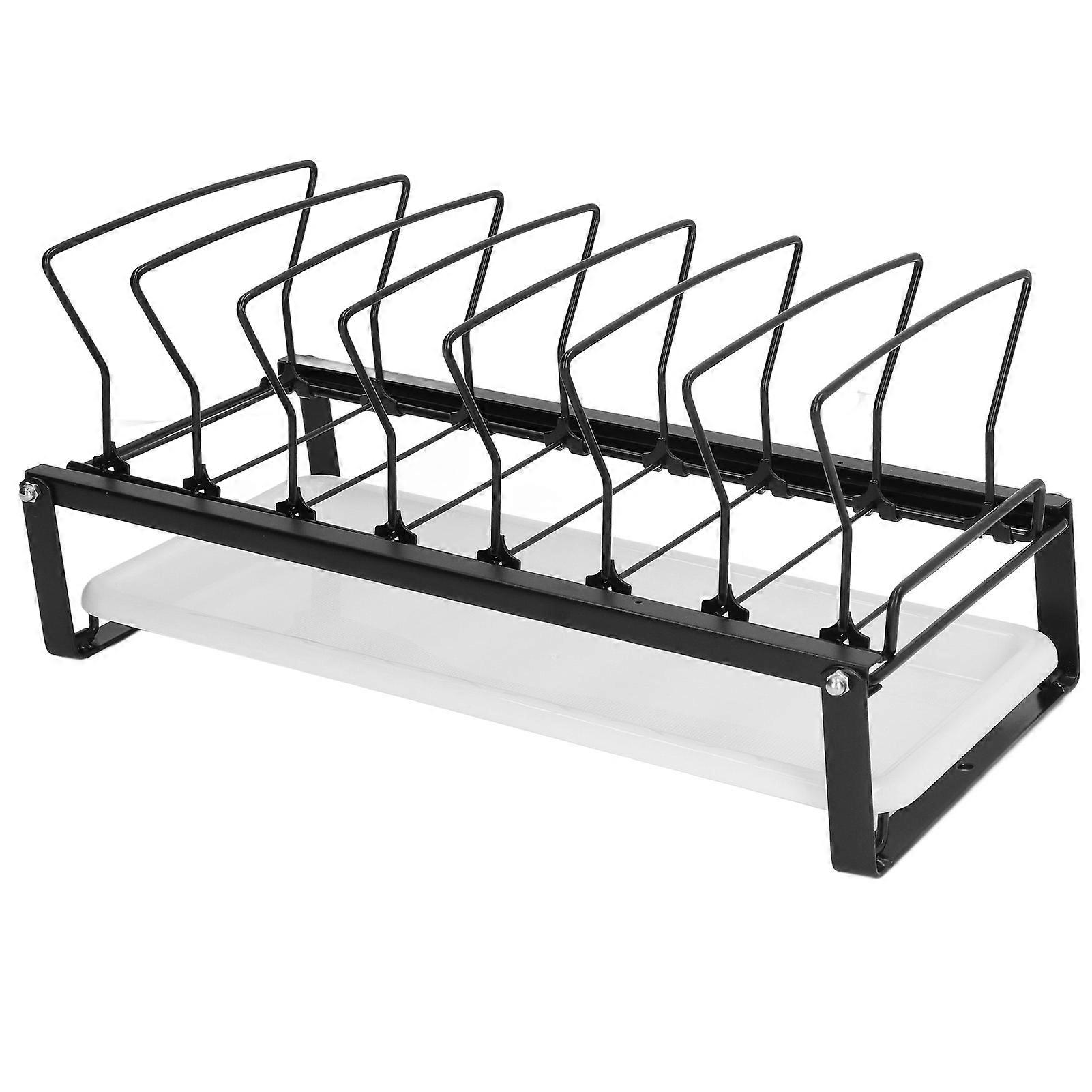 Black Dish Drying Rack Plate Holder with Tray Drainer Tableware Storage Kitchen Organizer