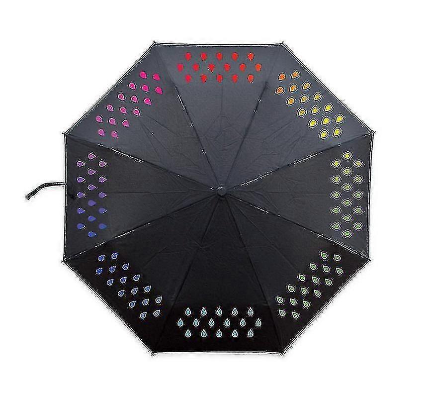 Color Changing Umbrella, Magical Folding Umbrella With Rainbow Raindrops And 8 Ribs, Rain And Sun Parasol, Ideal Gift For Men Women Travel And Car