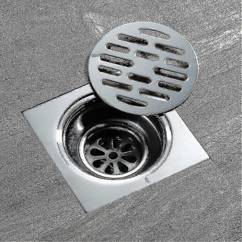 Square Shower Drain Stainless Steel With Removable Round Rotary Pattern Cover Floor Drain Anti-odor Bathroom Large Caliber