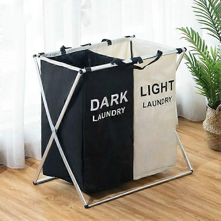 2 Grids Fabric Folding Hamper 2 Grids Black and Beige