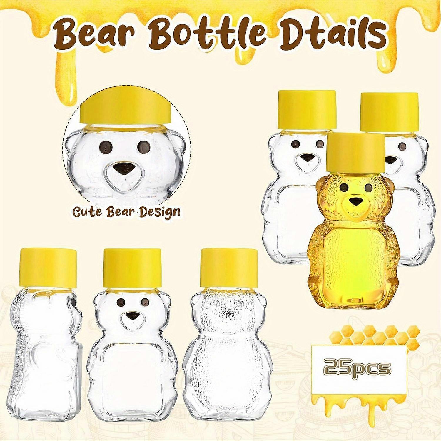 25-Pack 2 Oz Reusable Honey Bear Jars with Non-Slip Texture, Flip-Top Yellow Lids for Kitchen & Gifts